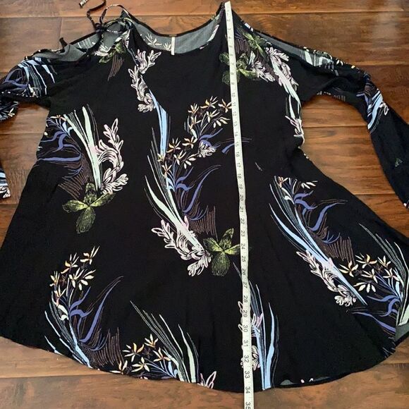 Free People Black Floral Cold Shoulder Tunic Dress Boho Feminine Contemporary - Picture 12 of 15